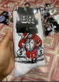 BR White Colour Red Teddy Print Premium Quality Full Socks 990739