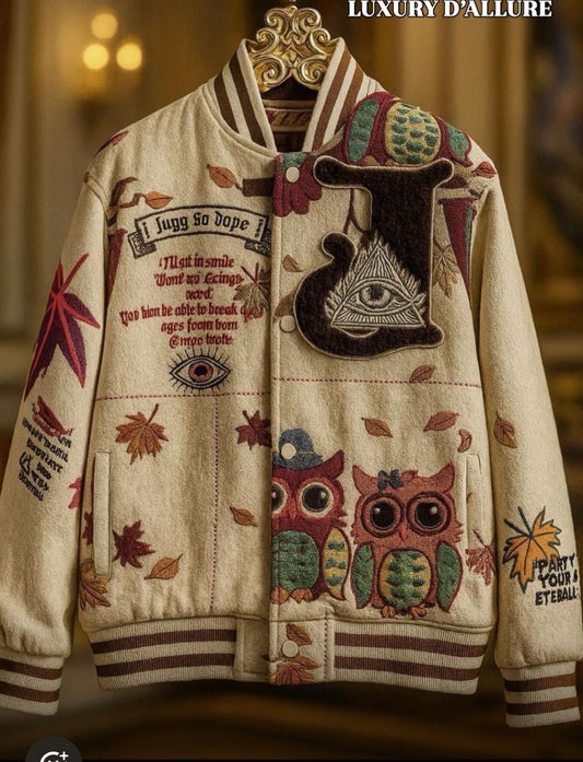 OU SHANG Creem Colour With Owl Embroidery Premium Quality Jacket 930