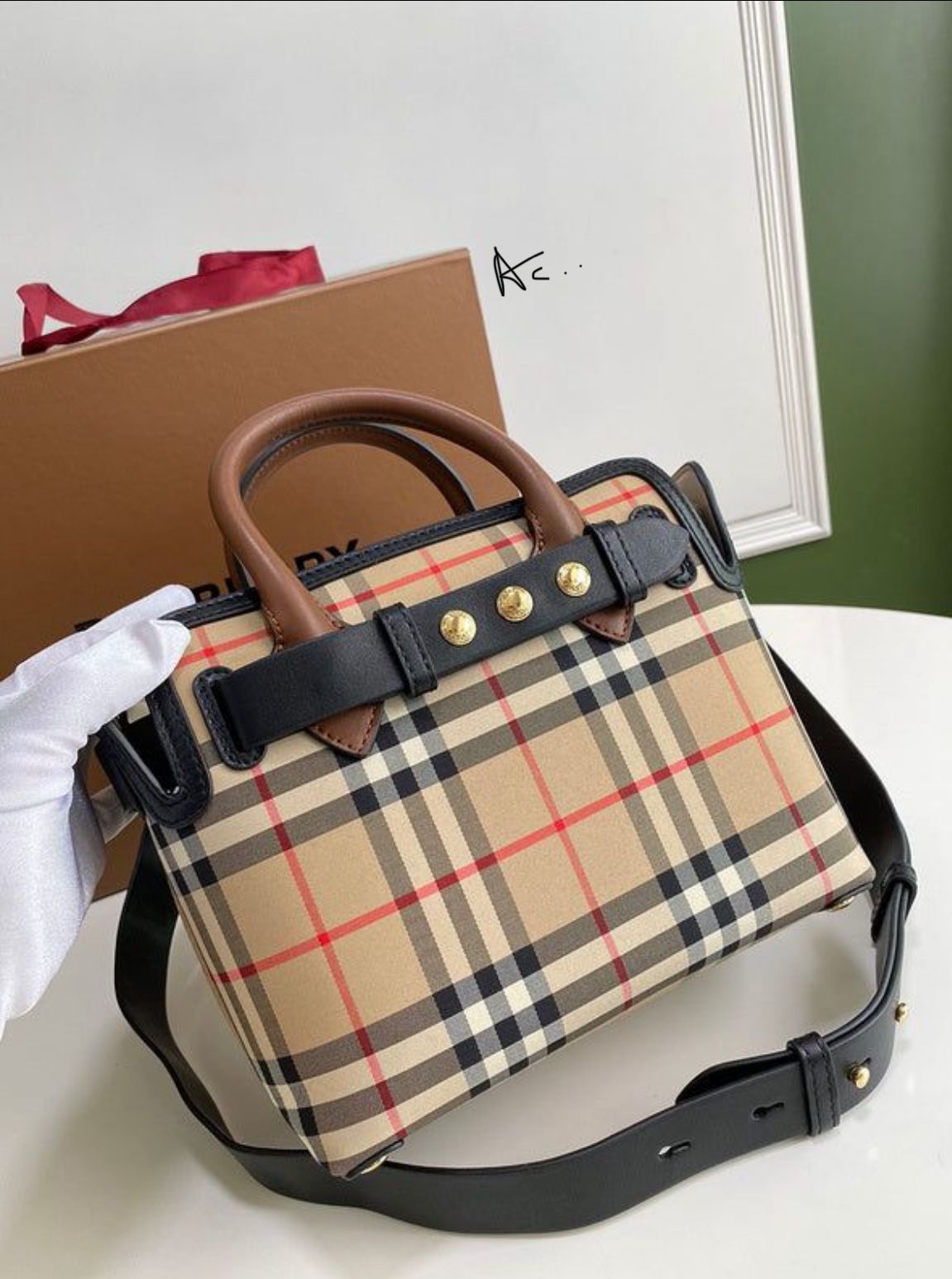 RUB BUR Black Beige Check Colour Premium Leather Quality Tote Bag With Box 96015