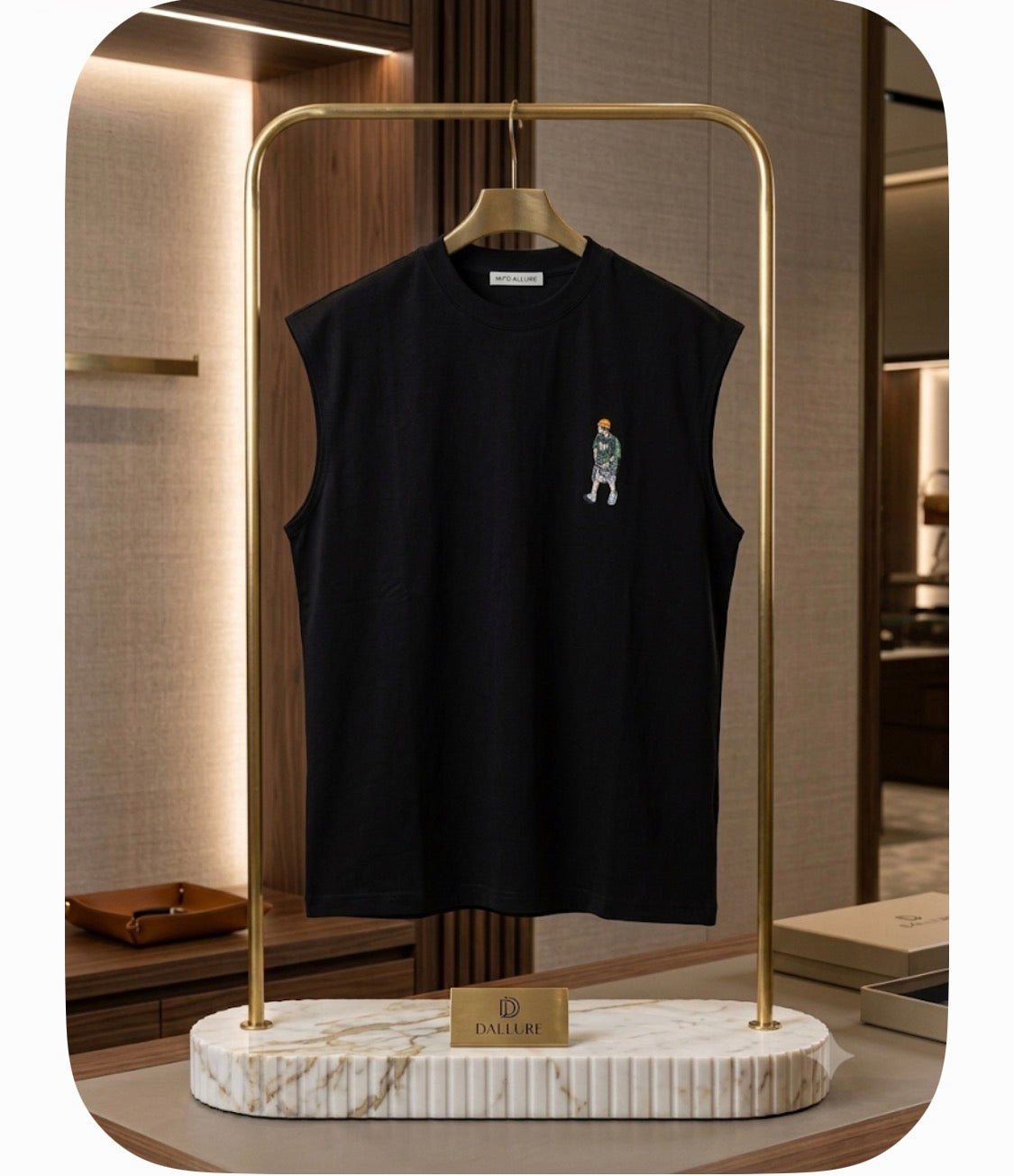 NANQUANI 1988 Black Colour Embroidery Men Print Cut Sleeve Sando YP6629