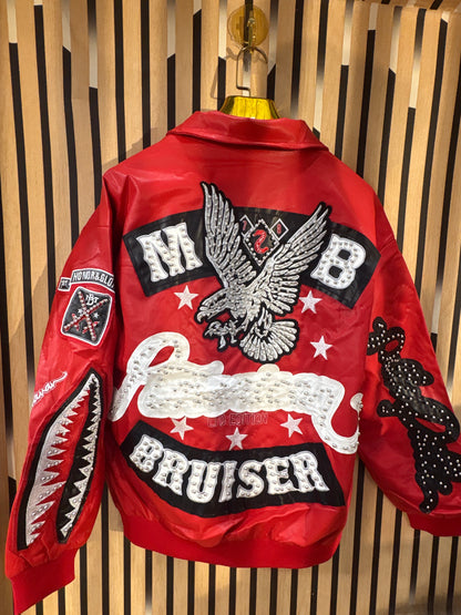 Pelle Pelle Bruiser Red Colour Heavy Print Stud Work Premium Leather Jacket 2582