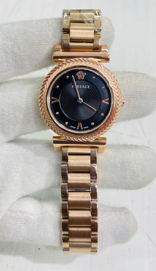 REV VER Copper Silver Chain Black Dial Ladies Watch 990133