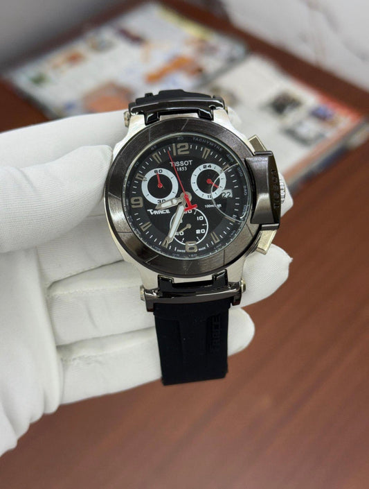 Sit Black Silicone Strap Silver Black Dail Chrono Watch for Men 901265