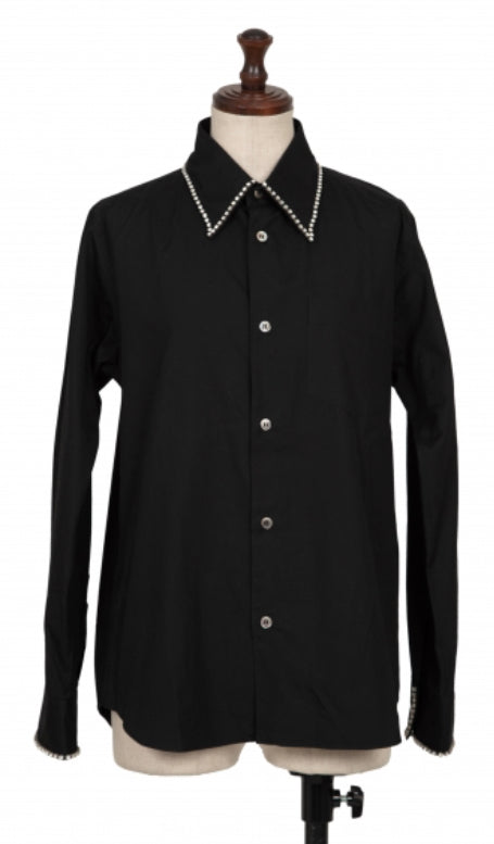 Korean Shirt Black Colour Embroidered on collar & selves 35106