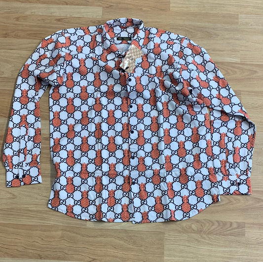 CUG White Colour with Orange Pineapple Print Premium Quality Printed Shirt 95105