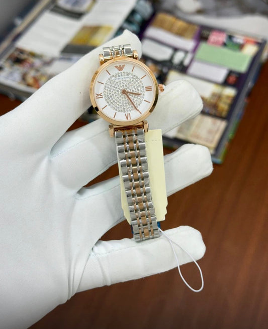Mra Silver Copper Chain White Diamonds Dial Ladies Watch 400377