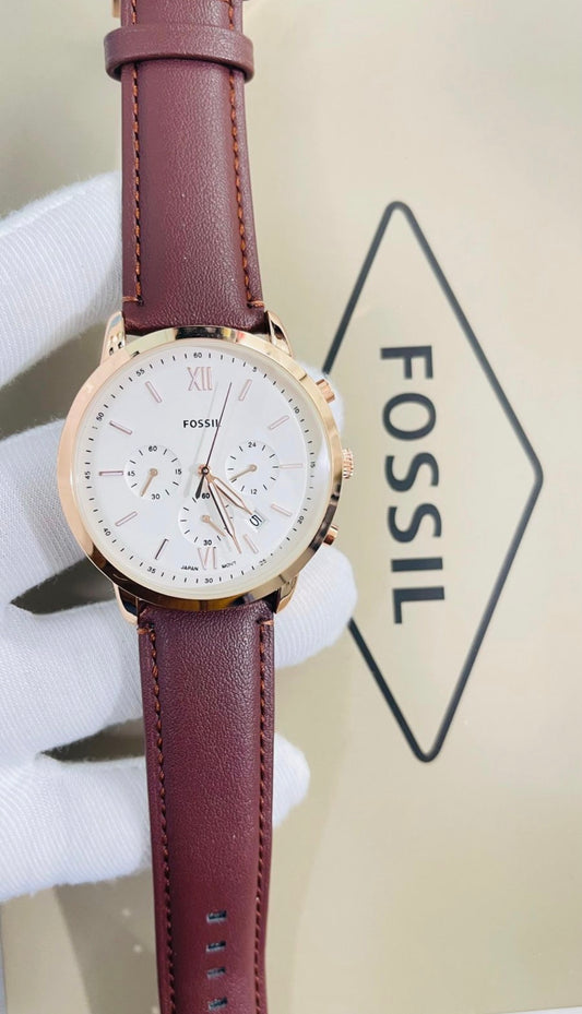 Sof Brown Strap Copper Ring White Dial Chrono Working Watch For Men 990096