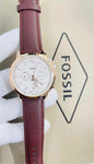 Sof Brown Strap Copper Ring White Dial Chrono Working Watch For Men 990096