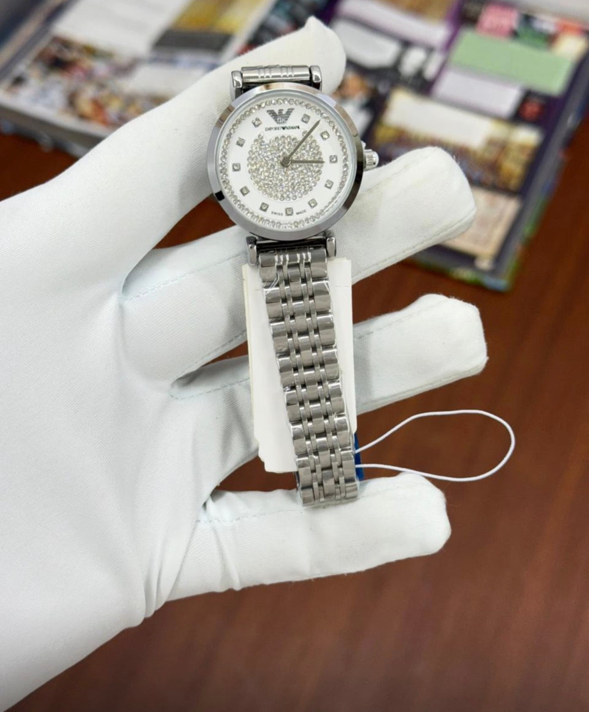 Mra Silver Chain White Stud Dial Ladies Watch 990207