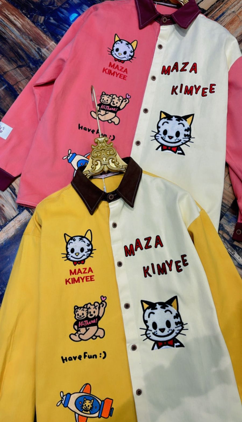 Mazaklmyee Shirt double Colour Pink & Beach Dog Print 8889