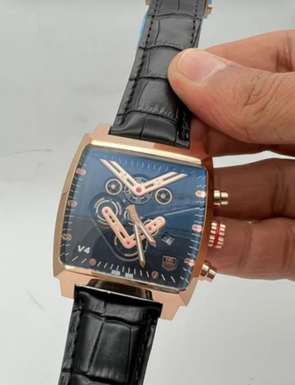 Gat Black Leather Strap Copper Black Dial Heavy Japanese Machinchery Men’s Watch 990414