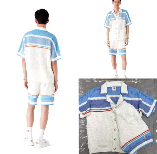 Sac Coord Set Shirt Short Blue White 98935