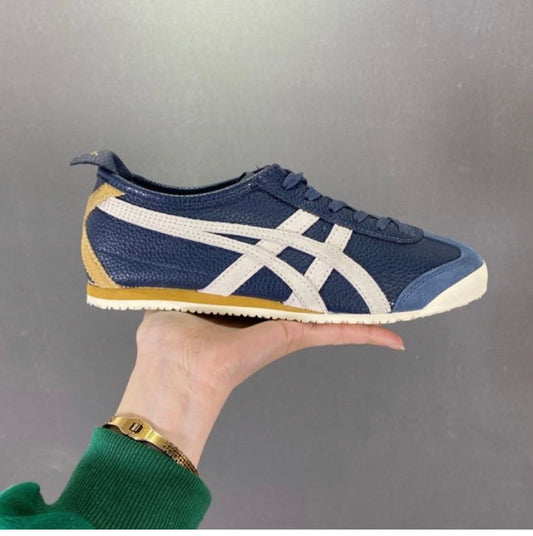 Dark Blue Colour Grey Yellow Stripes Running Sports Shoes Tiger 20055