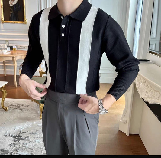 YOMO STYLISH Sweeter Polo neck Colour Black White 23041