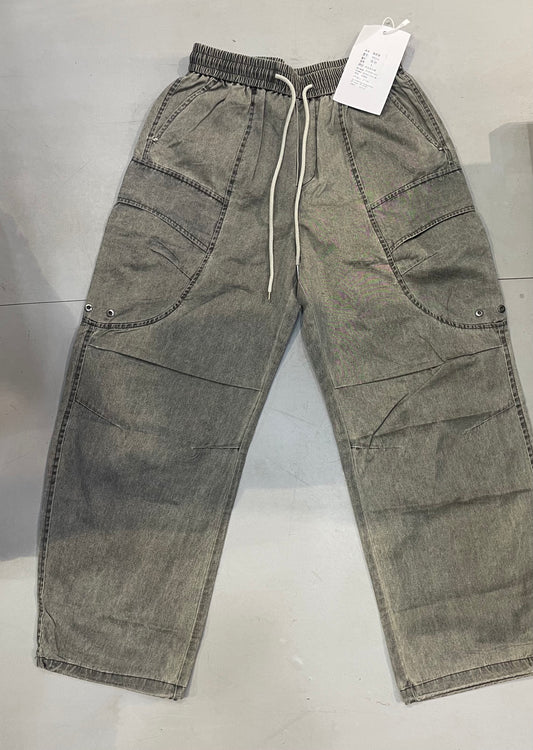 JYG Korean Style Faded Greenish Grey Baggy Fit Cargo Pants 9523