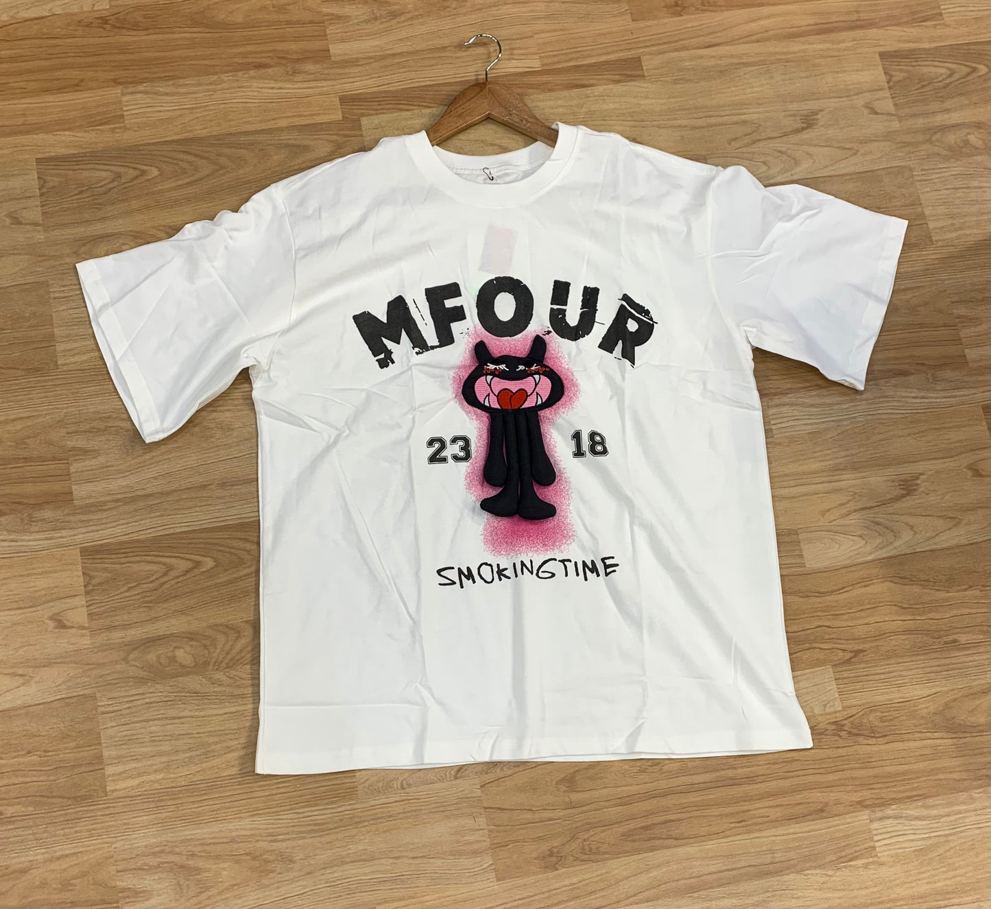 MFOUR Smoking Time White Colour Premium Quality Drop Shoulder Tshirt 63675