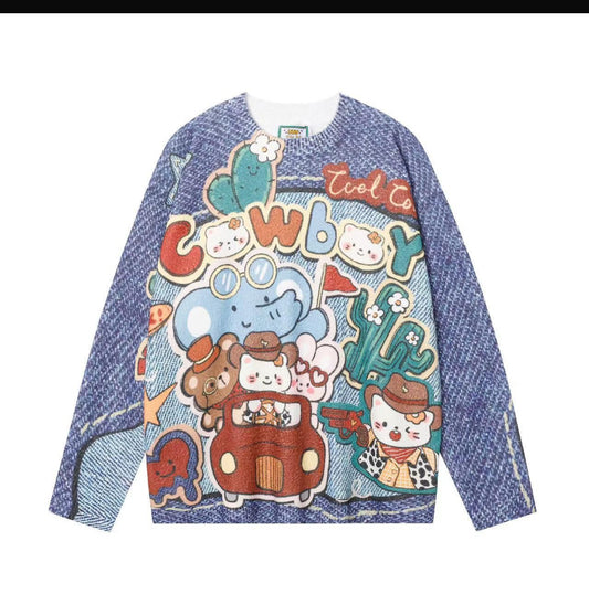 Important Sweater Anime  Print Dark Blue 90991