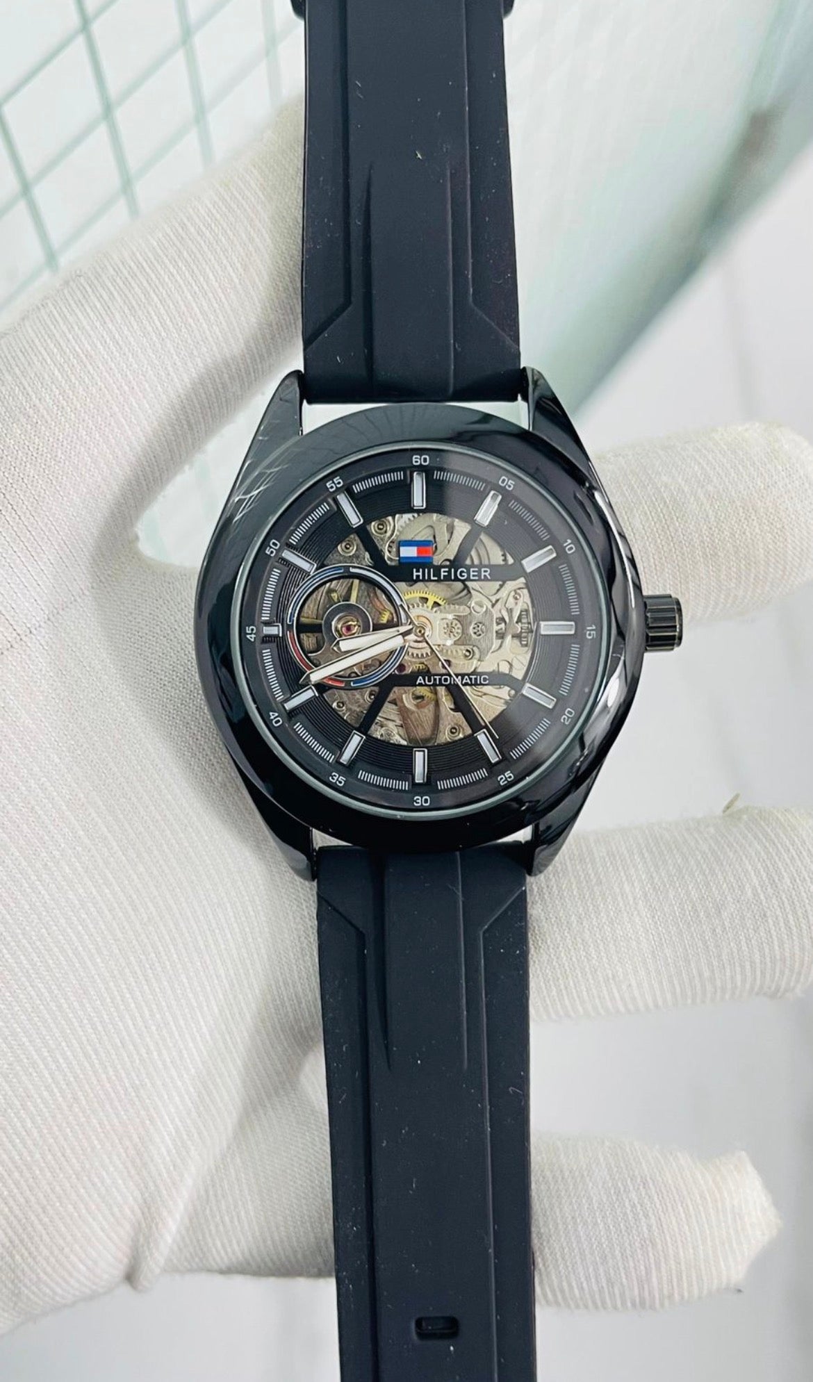 Mot  Black Silicon Strap Black Ring Black Dial Automatic Men Watch 901365