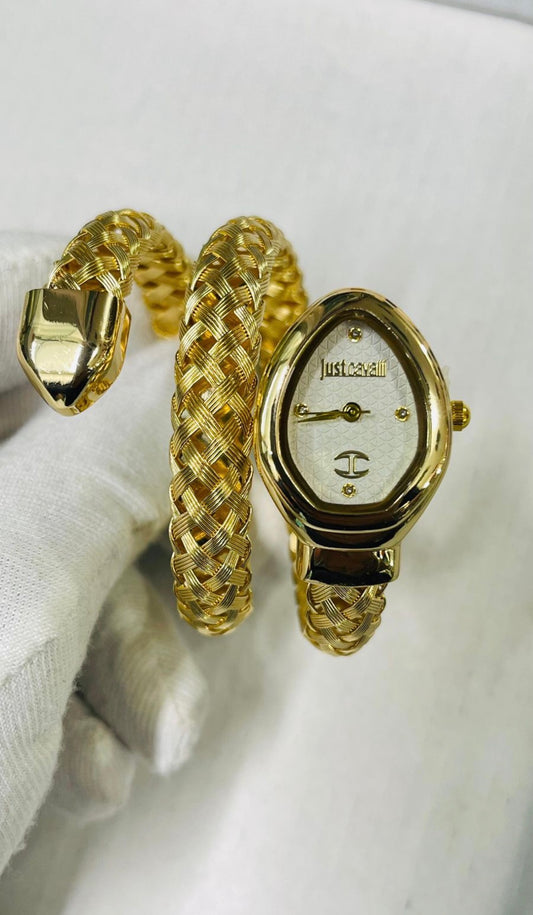 Suj Cav JC Golden Snake White Dial Ladies Watch 990284