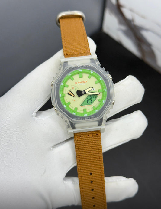 Hsg Brown Strap Grey Green Dial Water resistant Sports Men Watch 989505