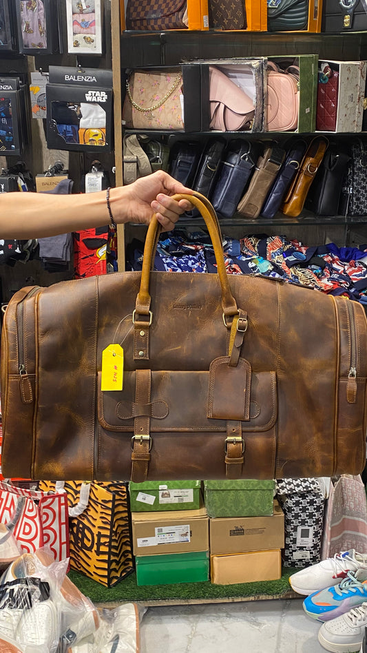 Tan LDA Genuine Leather Big Size Travelling Duffle Bag 988095