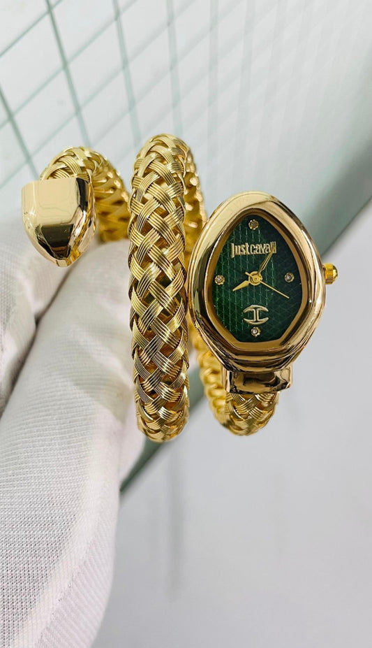 Suj Cav JC Golden Snake Green Dial Ladies Watch 990286