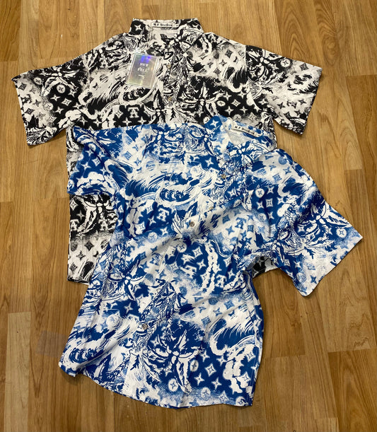 NF STUDIOS Black White Colour VL Print Premium Quality Half Sleeve Shirt 9310