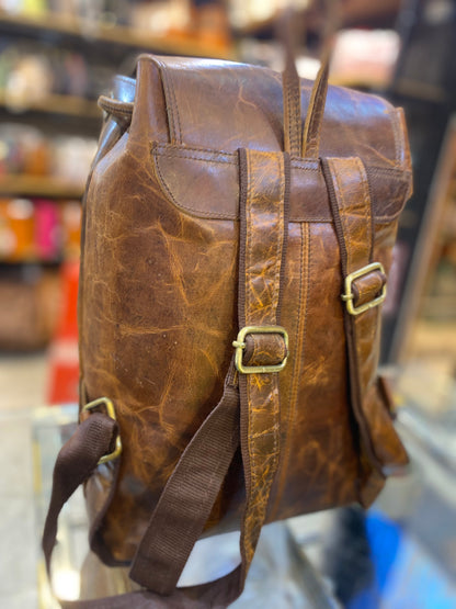 Brown Colour With Plain Design Genuine Leather Premium Quality Backpack 44404