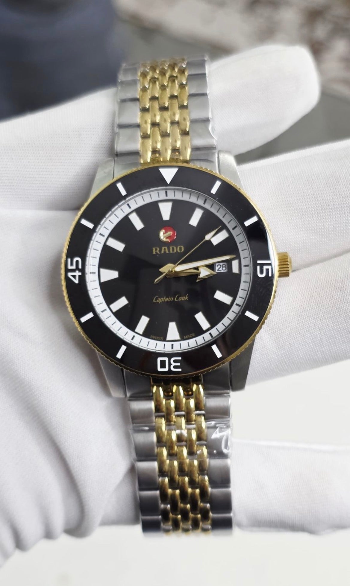 Dar Silver Gold Chain Black Dial Premium Quality Japanese Machinery Men Watch 989799