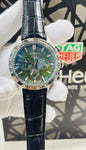 Gat Black Leather Strap Black Ring Green Dial Chronograph Working Men Watch 990351