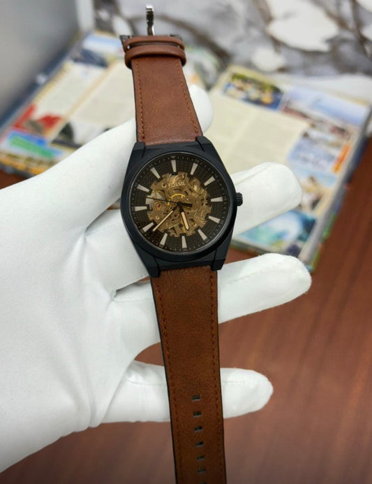 SOF Brown Strap Black Dial Automatic Men Watch 989747