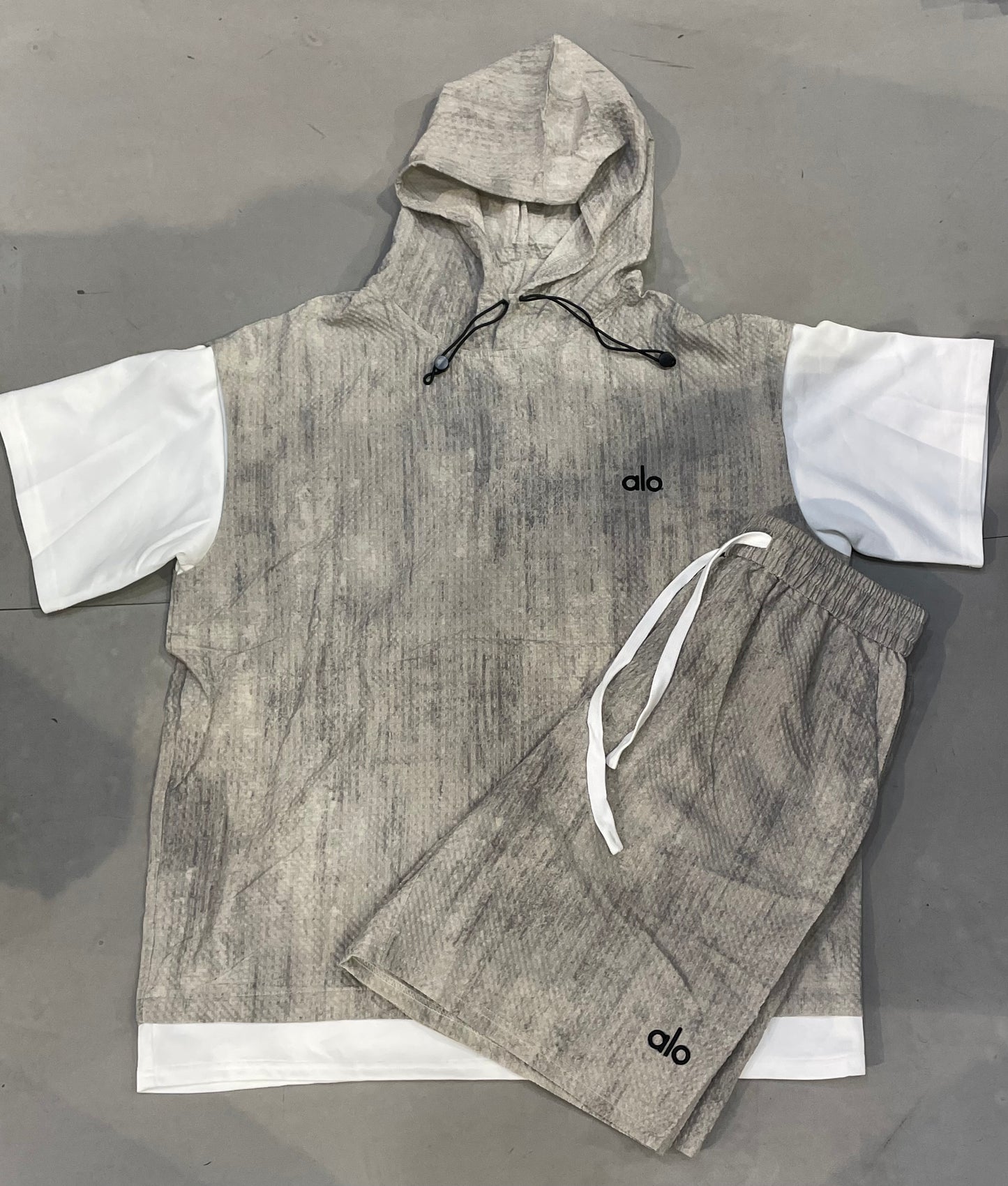 TFZ Light Grey White Colour With Black a|o Logo Embroidery Premium Quality Imported Unisex Hooded Coord Set T29