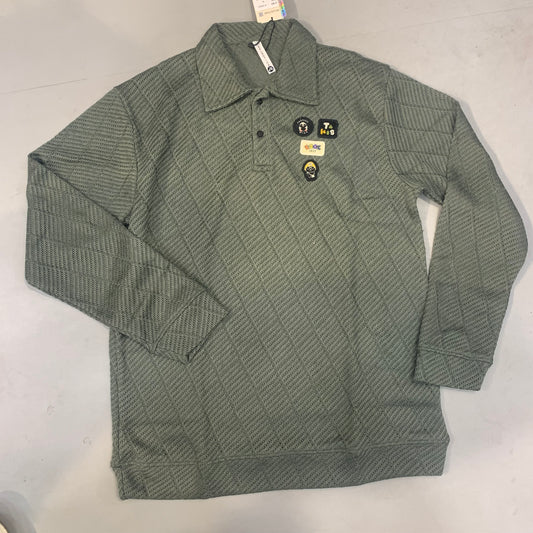 SELECTION Green Colour Crochet Style Full Sleeve Collar T Shirt 654985