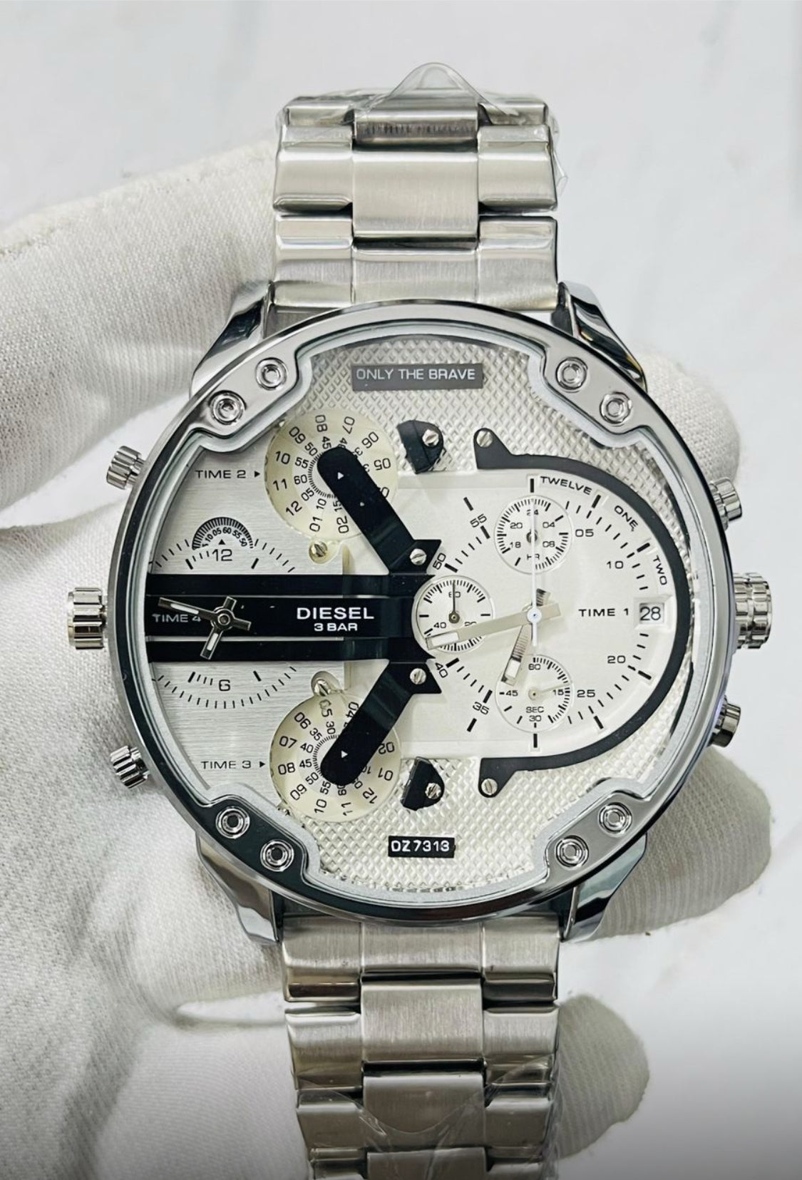 Eid Silver Chain Silver Black Big Dial Heavy Machinery Men watch 990256