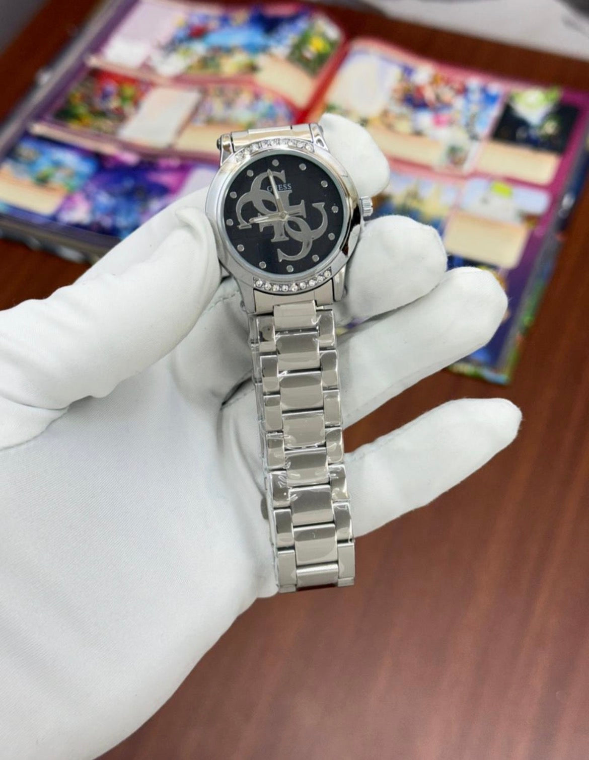 EUG Silver Chain Black Dial Ladies Watch 990247