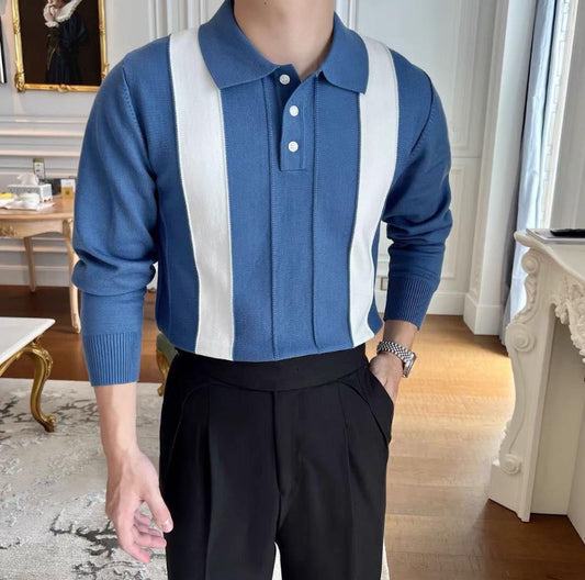 YOMO STYLISH Sweeter Polo neck Colour Blue White 23040
