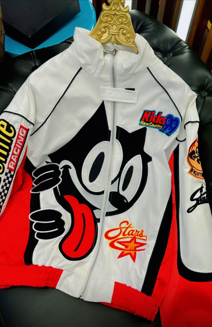 Epic 80s 90s Vintage FELIX THE CAT Colour Red Black Collar Racing jacket 7334