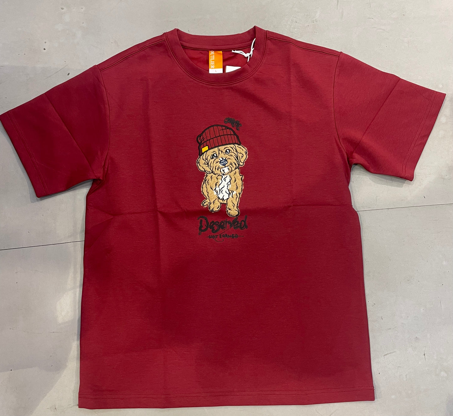 OUTLIER Maroon Colour Deserved NOT EARNED Dog Print Imported T-shirt OL509