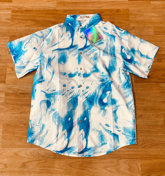 NF STUDIOS Blue White Colour Oid Print Premium Quality Half Sleeve Shirt 9312