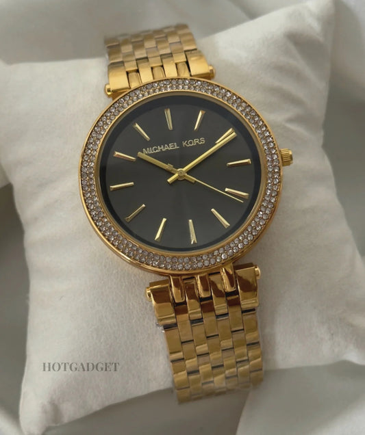 CIM Black Dial Golden Chain Ladies Watch 990687