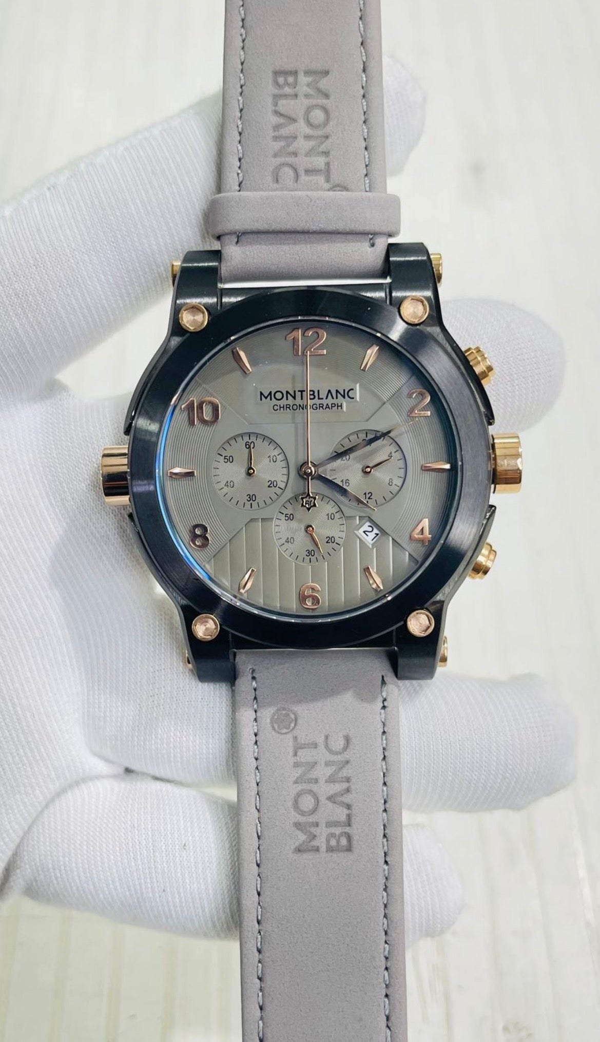 NOM MON Grey Strap Black Ring Grey Dial Heavy Chronograph Men’s Watch 990017