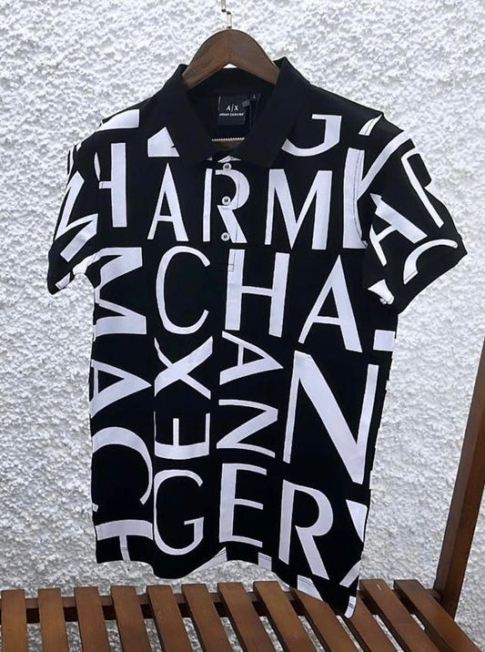 MRA Black Colour With Texted Print Collar Tshirt 56405