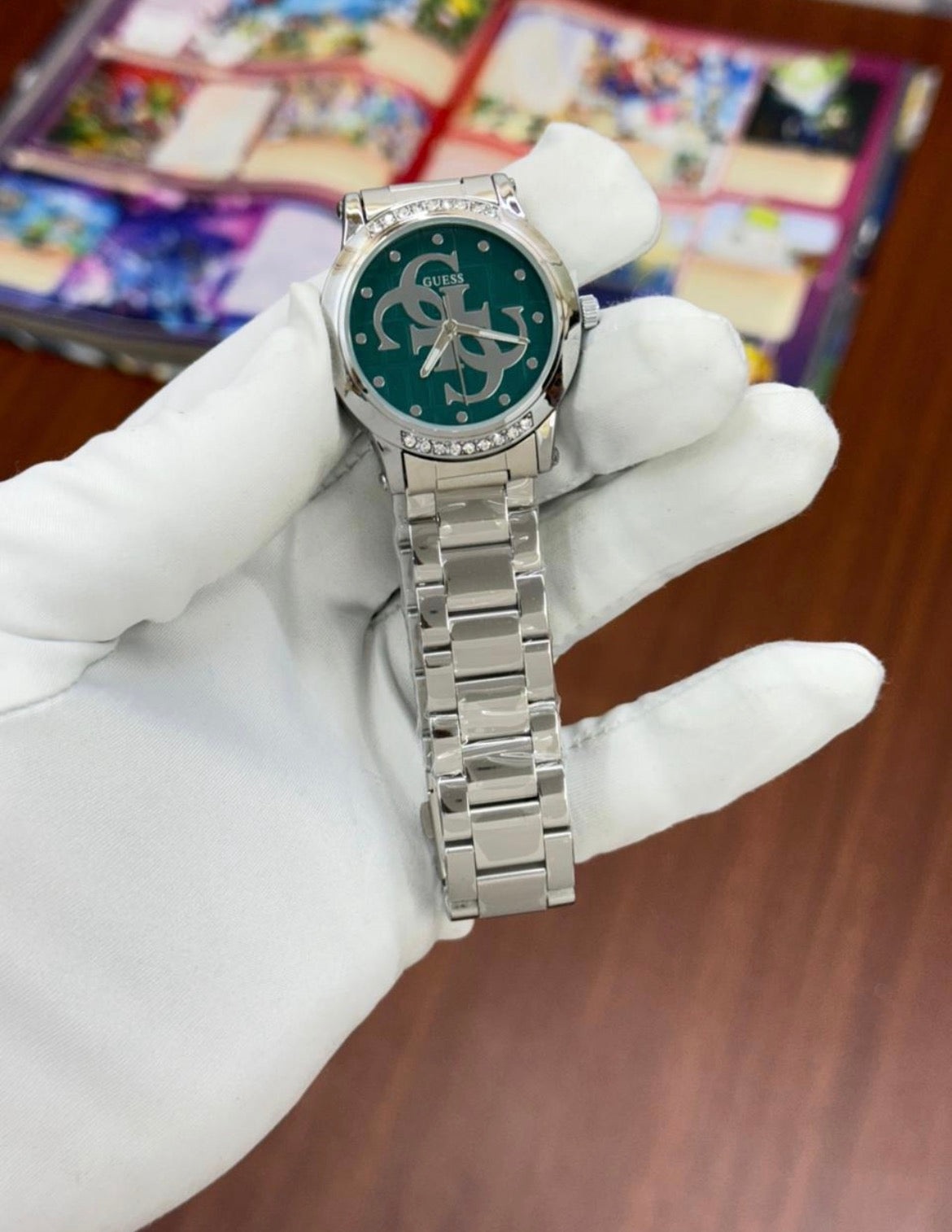EUG Silver Chain Green Dial Ladies Watch 990246