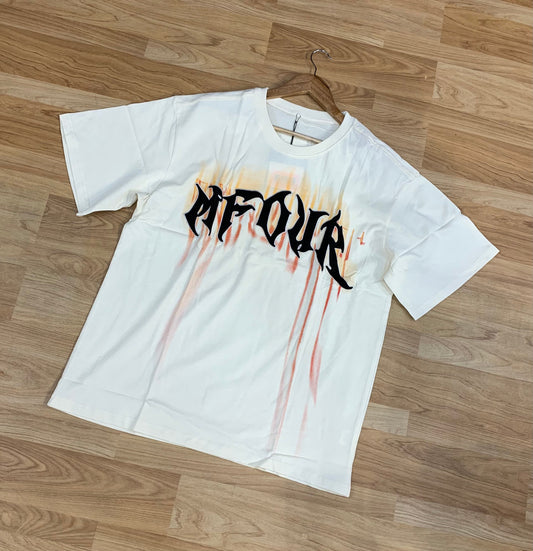 MFOUR Cream Colour Premium Quality Drop Shoulder Tshirt 63673