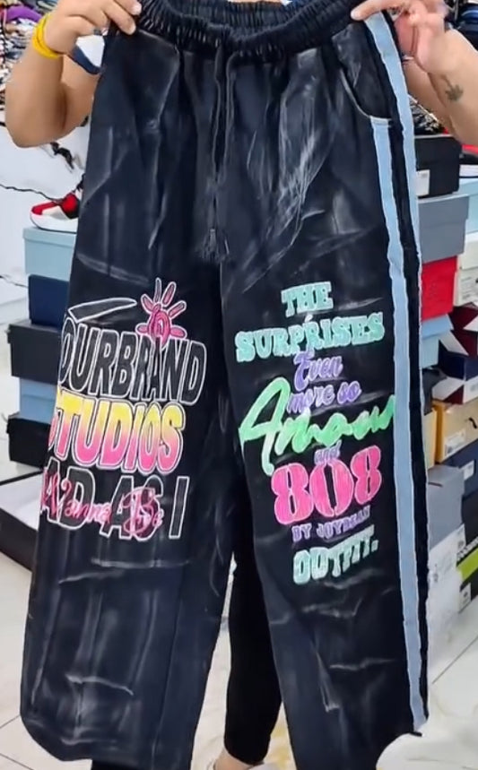 MARTHA YOKA Faded Black YOURBRAND STUDIOS Print Premium Quality Imported Baggy Fit Lower 83393