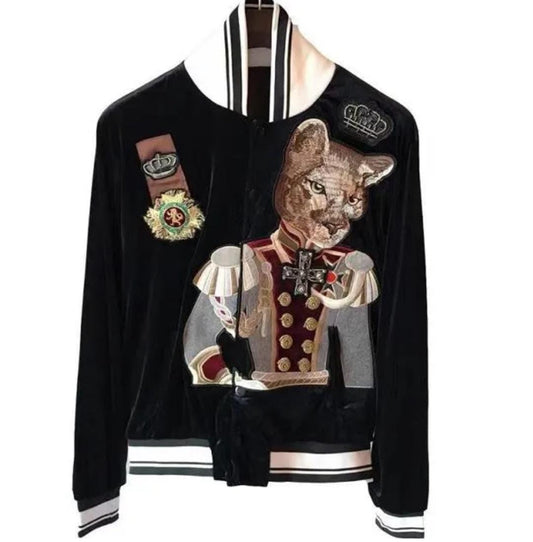 Varsity Jacket Black Tiger Embroidered print 8215