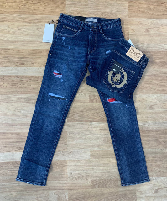 LOD Navy Blue Colour With Back Pocket Embroidery Design Premium Quality Regular Fit Rough Jeans 45610