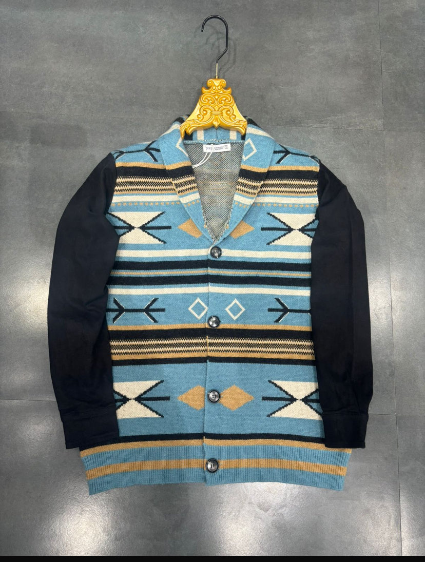 Gee2 Knitted Cardigan sweater Denim Sleeve Blue HF14