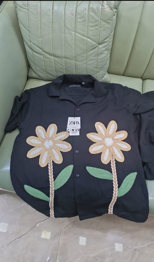 Raz Coord Set Black Shirt Lower Embroidery Flower H90011