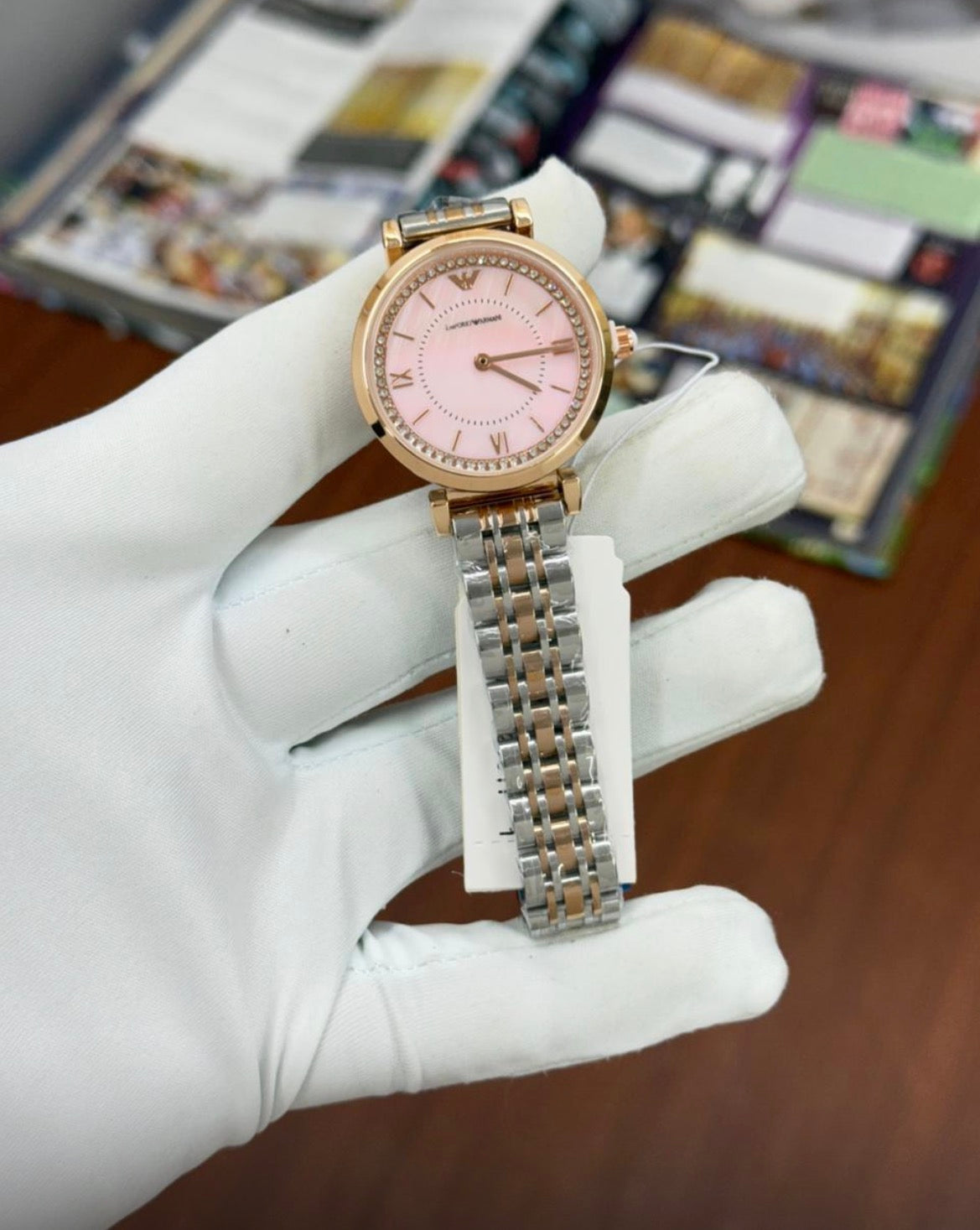 Mra Copper Chain Copper Stud Pink Dial Ladies watch 990202
